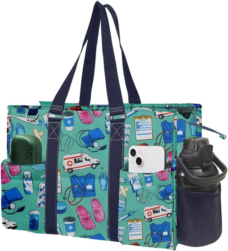 Utility Water Resistant Tote Bag, Top Zipper Closure, Perfect Gifts for Working Women, Nurses, Gym Bag