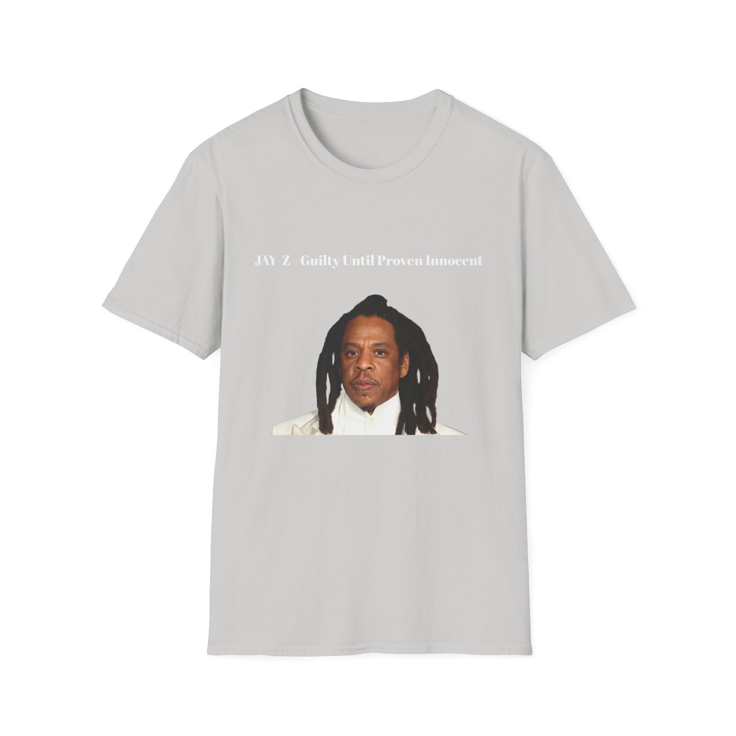 The JAY-Z "Guilty Until Proven Innocent" Unisex Softstyle T-Shirt is a stylish and comfortable graphic tee