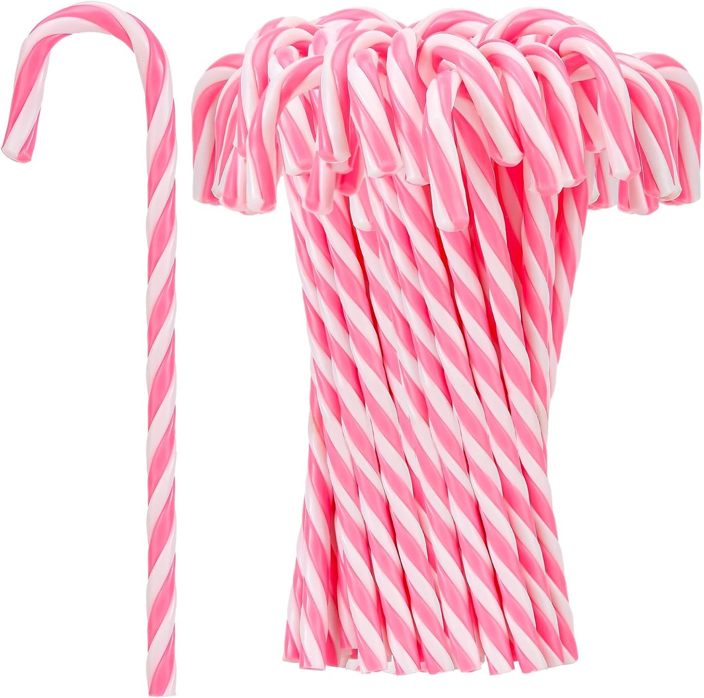 50 Pieces Christmas Plastic Candy Cane 5.9 Inches Christmas Tree Hanging Ornament Decoration Twisted Tree Candy Cane Ornament for Xmas Holiday Party Favor (Pink and White)