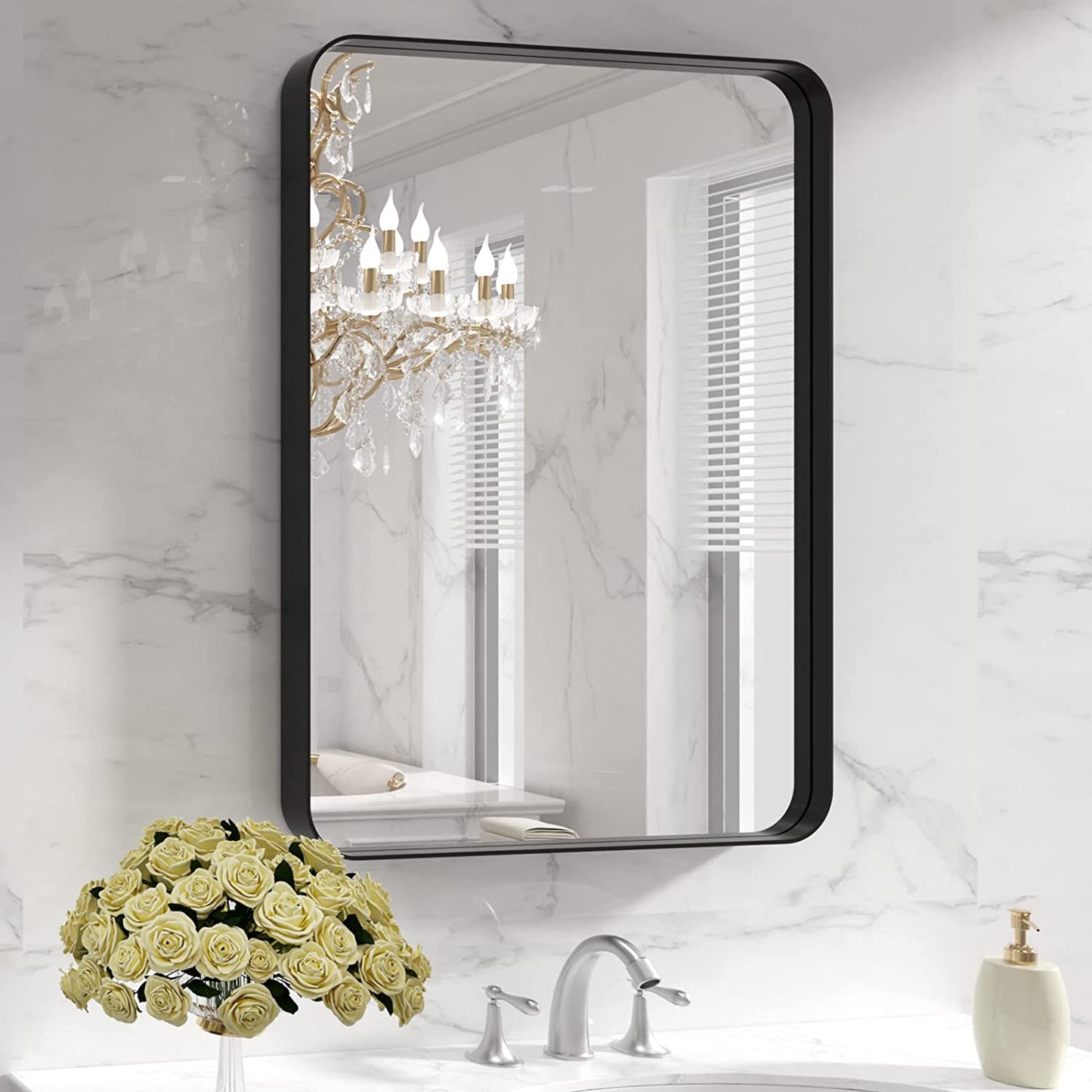 50X30 Inch Black Metal Framed Bathroom Mirror for Wall, Matte Black Bathroom Vanity Mirror Farmhouse, Large Rounded Rectangle Mirror, Anti-Rust, Tempered Glass, Hangs Horizontally or Vertically