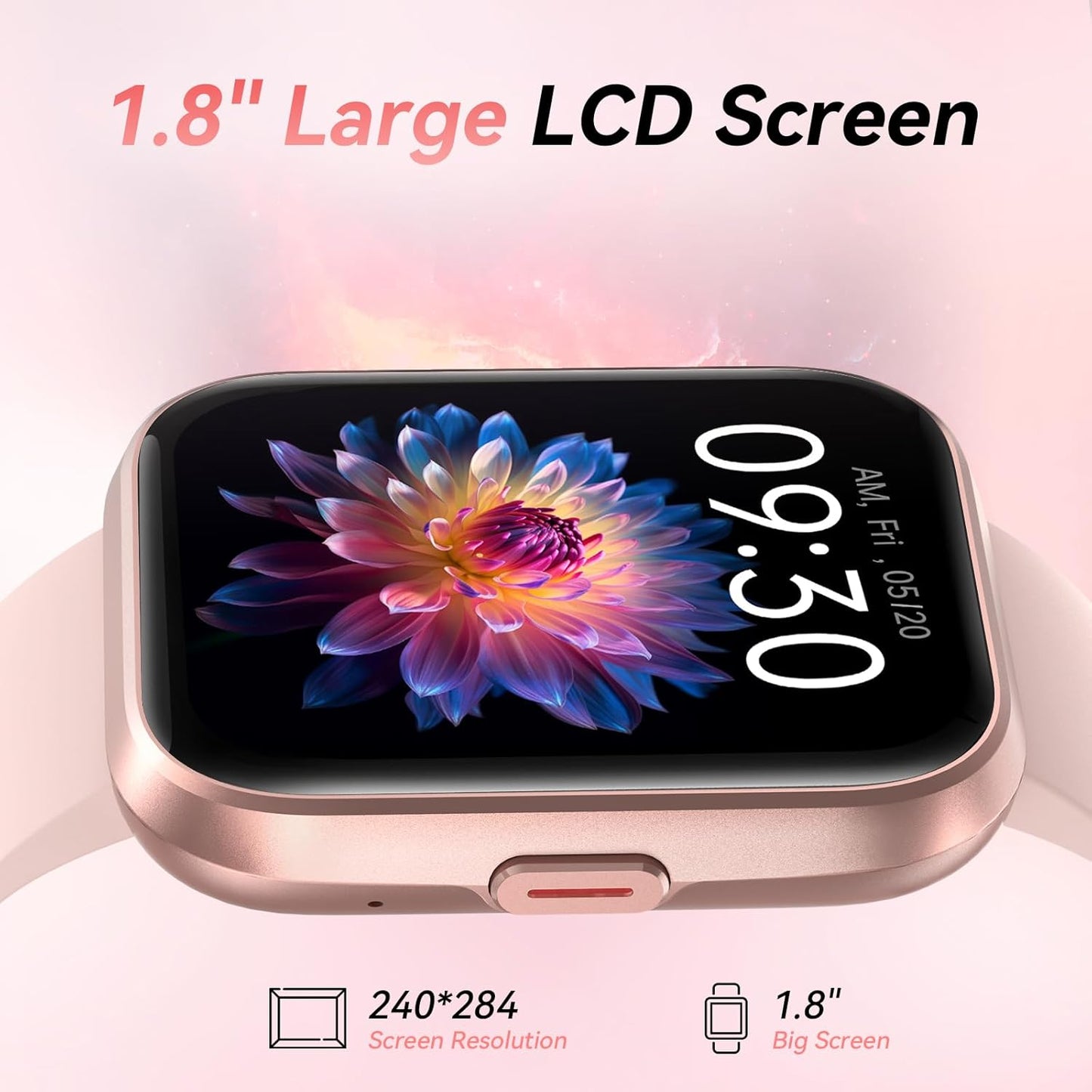 Smart Watches for Women, 1.8'' Alexa Built-In Fitness Tracker Watch with Bluetooth Calls, IP68 Waterproof, Heart Rate/Sleep/Spo2 Monitor, 110 Sports Modes Compatible with Android & Iphone