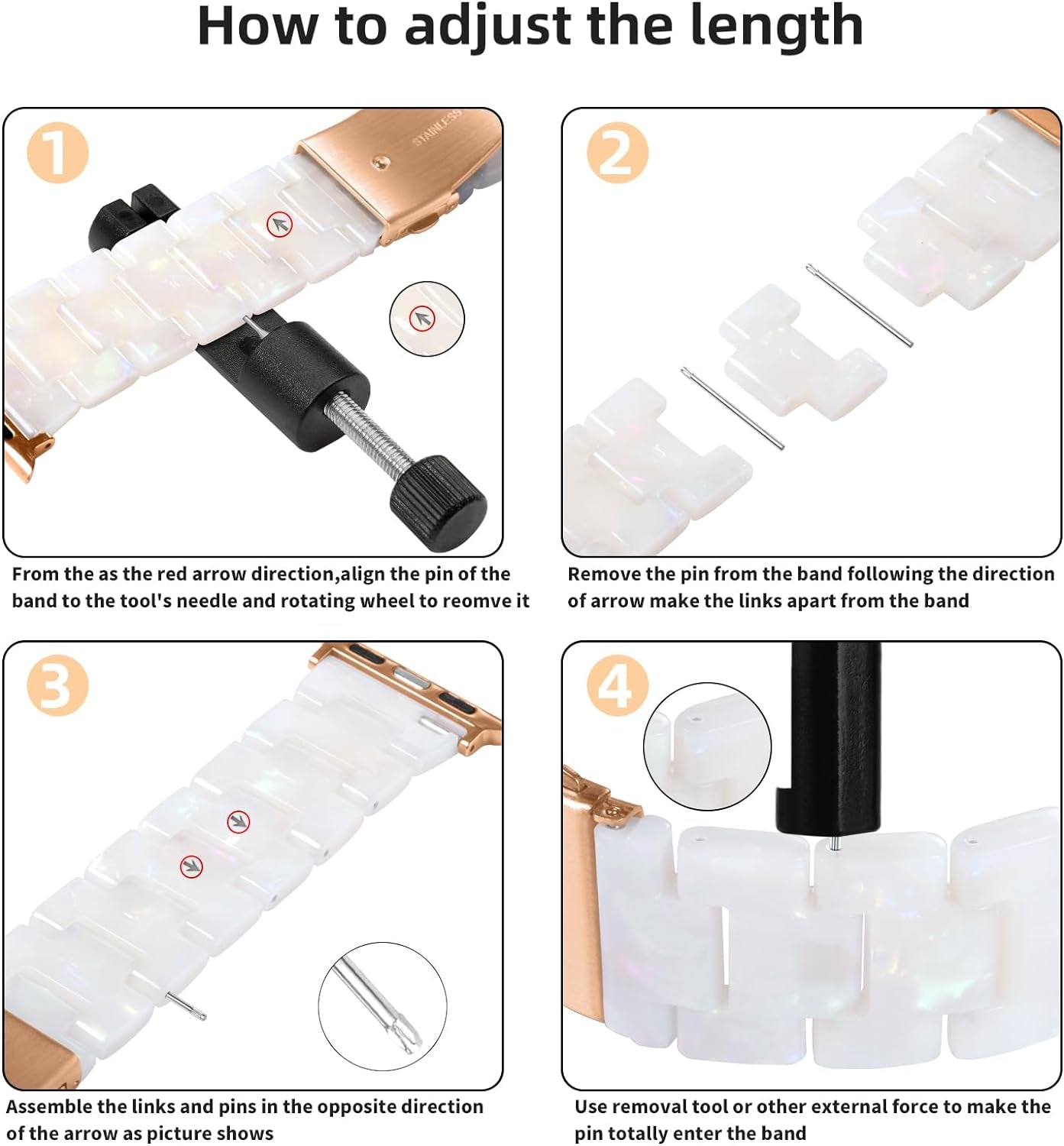 Resin Strap Compatible with Apple Watch Band 40Mm 38Mm 41Mm Series 9/8/7/6/5/4/3/2/1/SE Women Men, Lightweight and Durable Iwatch Stylish Bracelet Replacement Bands with Rose Gold Stainless Steel