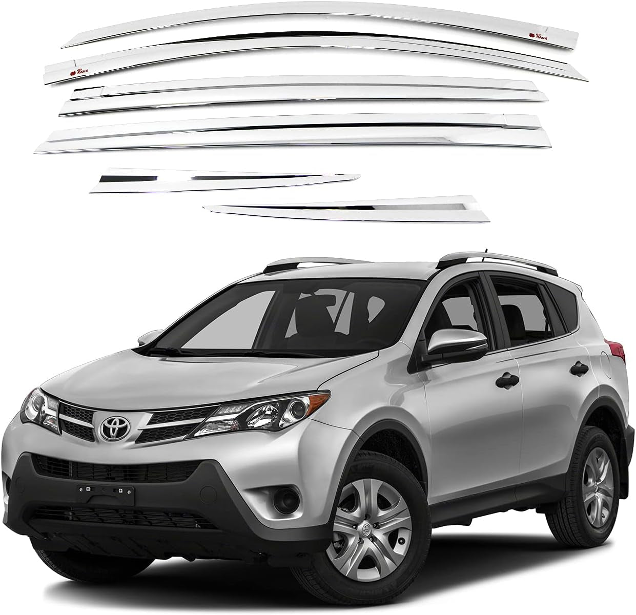 Tape-On Rain Guards Window Visors 6 Pcs Set for Toyota Rav4 2019 2020 2021 2022 2023 2024 / Window Deflectors, Out-Channel Vent Shades (Smoked)