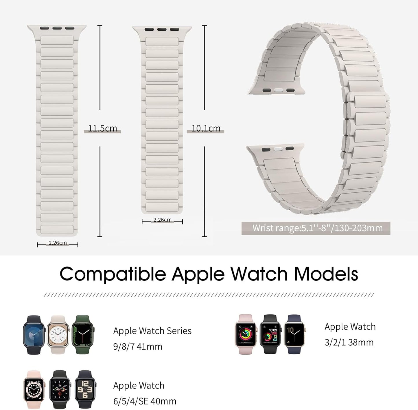 Magnetic Band Compatible with Apple Watch Series 10 9 8 7 6 5 4 3 2 1 SE, Strong Magnet Link Sporty Wristband Strap for Iwatch 38/40/41Mm, Silicone Replacement Straps for Men Women, Starlight