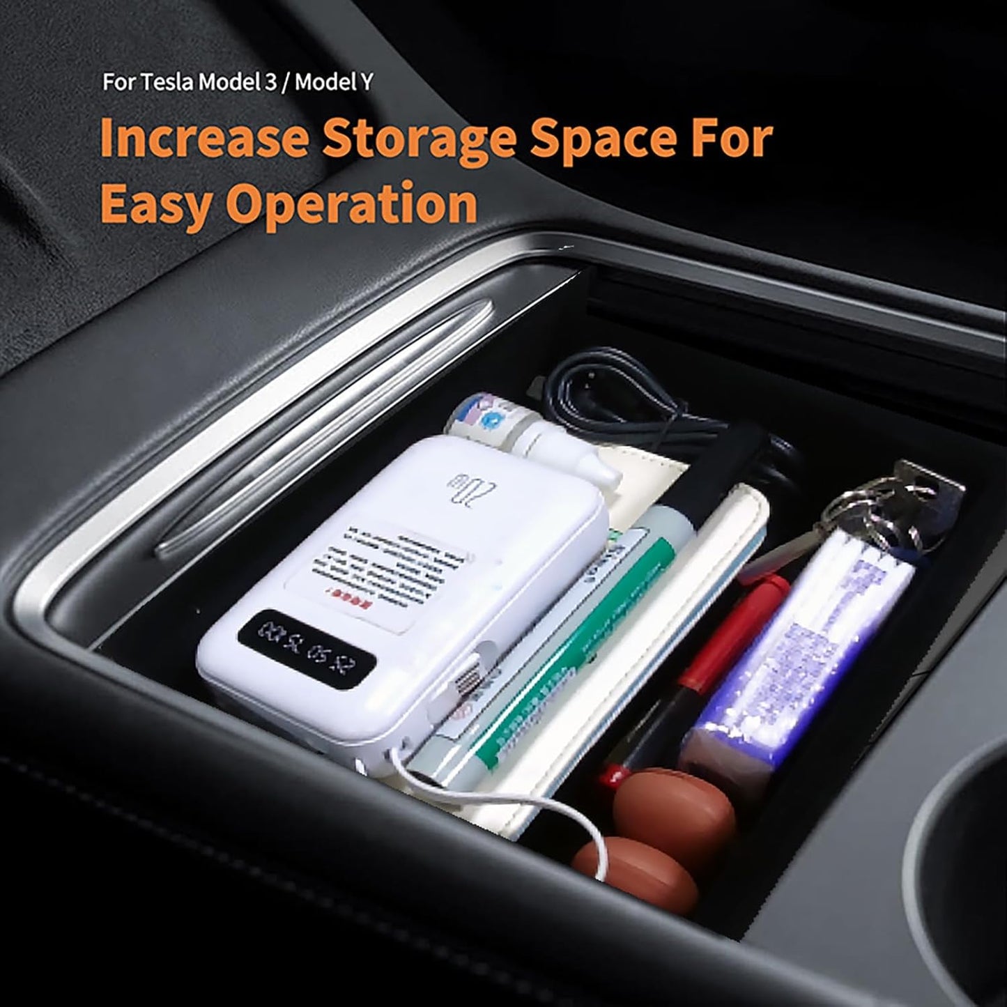 5Pcs Tesla Model Y Accessories 2024 - Center Console Organizer Tray, Silicon Cup Holder Insert, Rear Trunk Hook, Camera Cover, for Tesla Model 3 2021-2023, Tesla Model Y 2019-2023