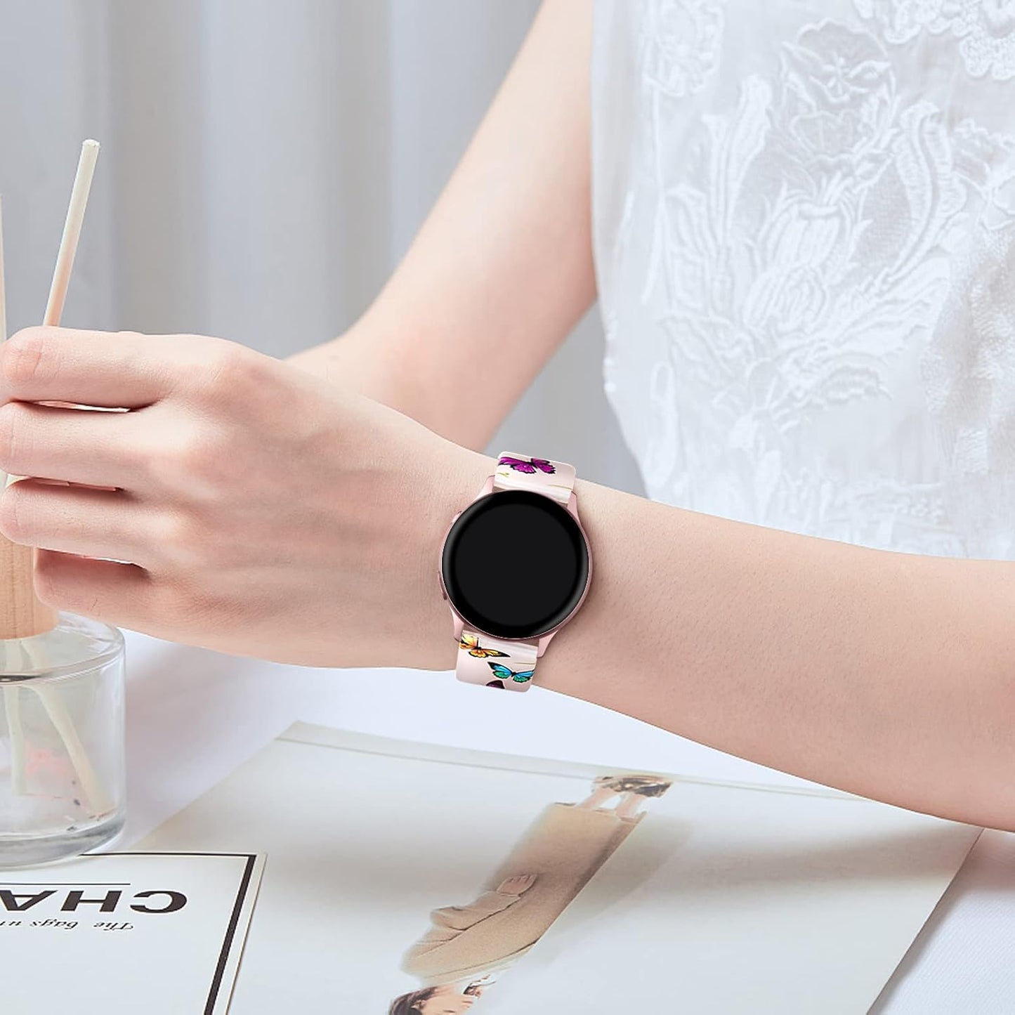 Transparent Band Compatible for Samsung Watch 4 Bands/Galaxy Watch 5 Band 40Mm/Samsung Galaxy Active 2 Watch Bands,20Mm Soft Pattern Printed Fadeless Strap for Galaxy Watch 3 41Mm Women Butterfly