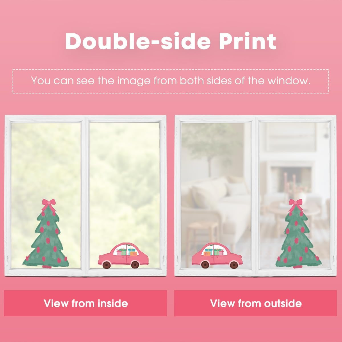 50 PCS Christmas Window Cling Sticker, Pink Cute Xmas Trees Truck Gifts for Home Party Supplies Shop Window Glass Display Decoration