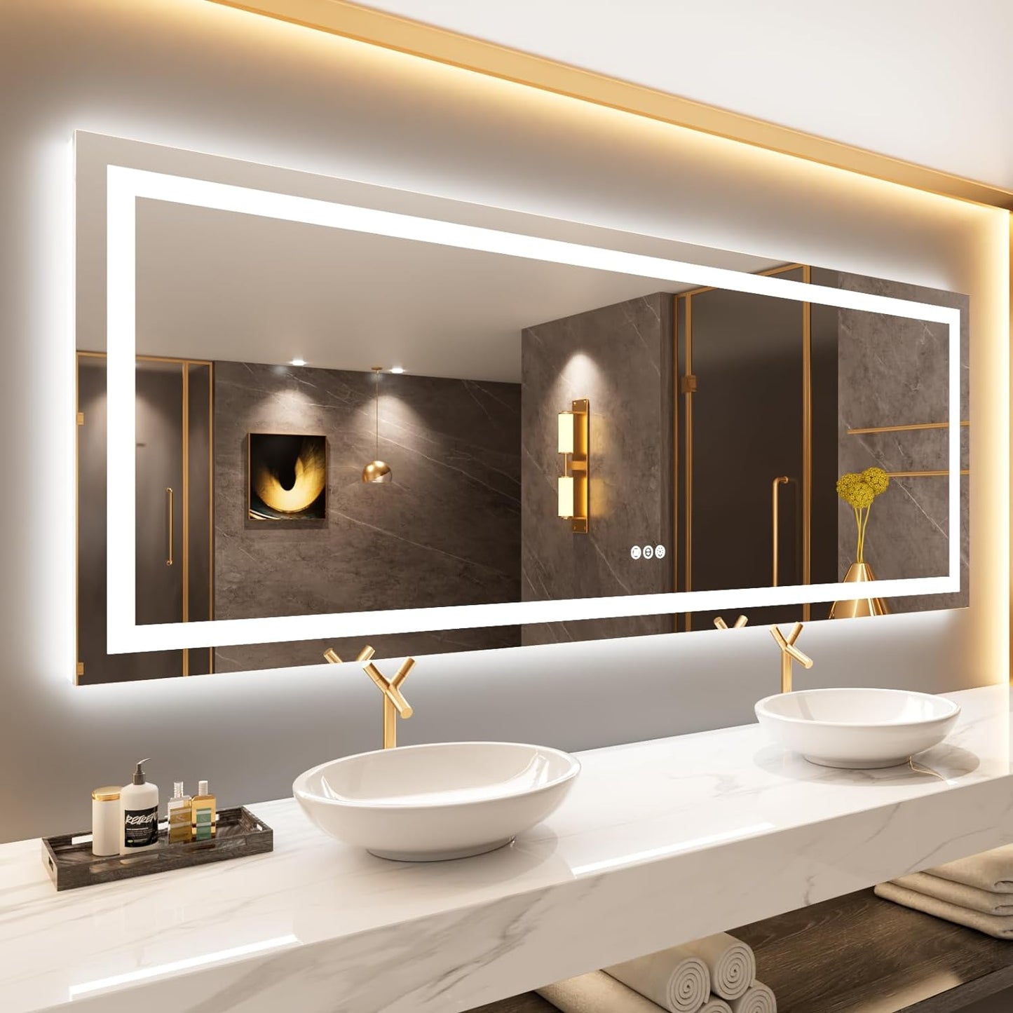 60”X30“ RGB LED Bathroom Mirror with Lights for Bathroom, Anti-Fog, Dimmable,Multiple Light Modes, RGB Backlit + Front Light, Memory Function, Tempered Glass