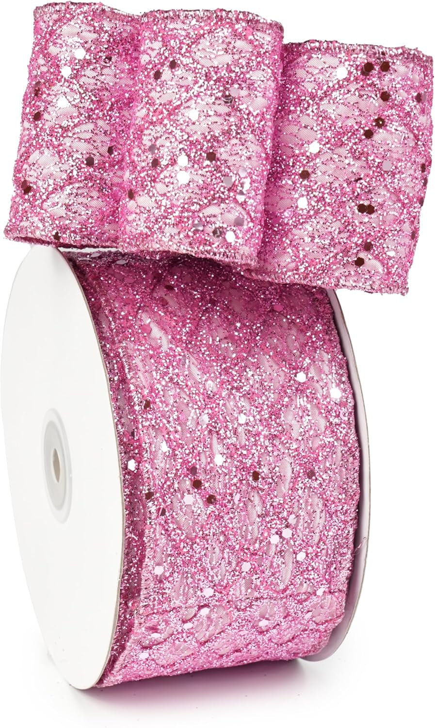 Pink Christmas Ribbon 2.5" Glitter Mesh Wired Ribbon for Christmas Tree Pink Diamond Honeycomb Ribbon for Gift Wrapping, Crafts, Wreath Supplies, Garland, Tree Topper Bows - 10 Yards