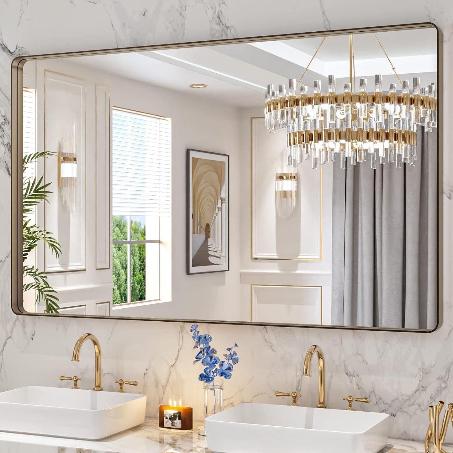 50X30 Inch Black Metal Framed Bathroom Mirror for Wall, Matte Black Bathroom Vanity Mirror Farmhouse, Large Rounded Rectangle Mirror, Anti-Rust, Tempered Glass, Hangs Horizontally or Vertically