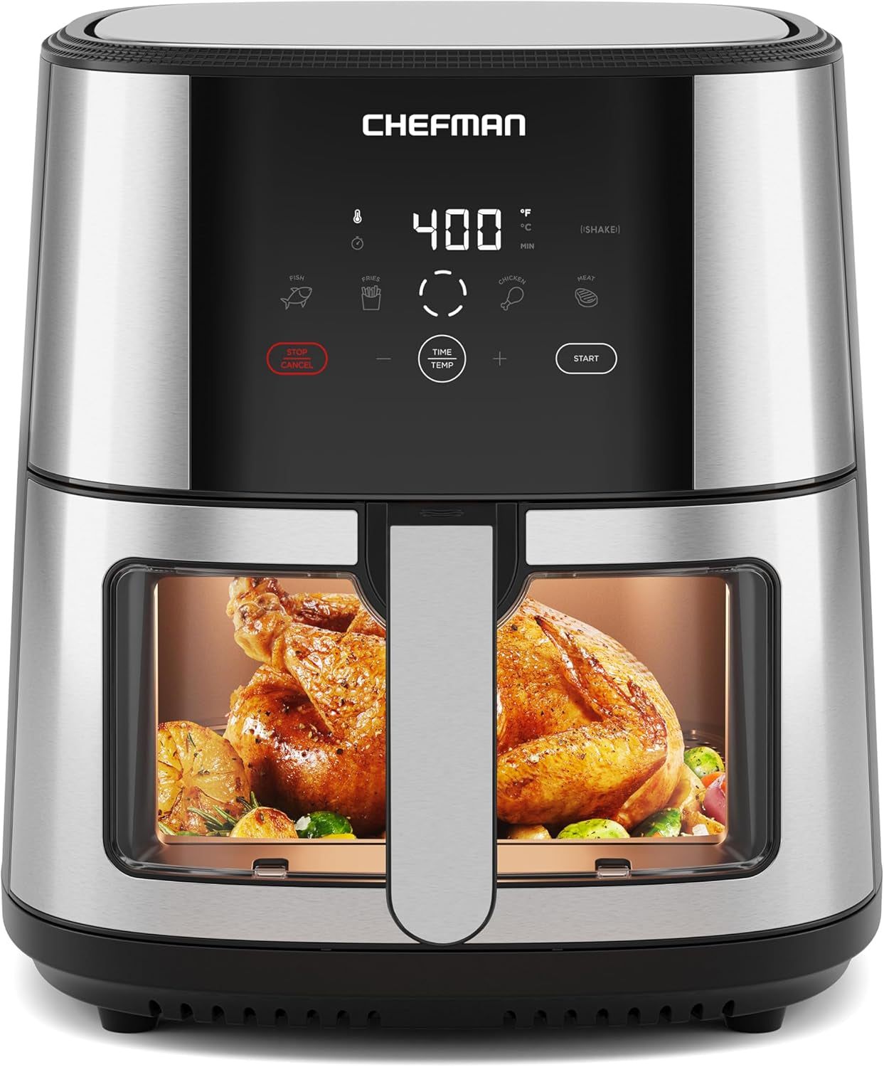 Turbofry® Touch Air Fryer, XL 8-Qt Family Size, One-Touch Digital Control Presets, French Fries, Chicken, Meat, Fish, Nonstick Dishwasher-Safe Parts, Automatic Shutoff, Stainless Steel
