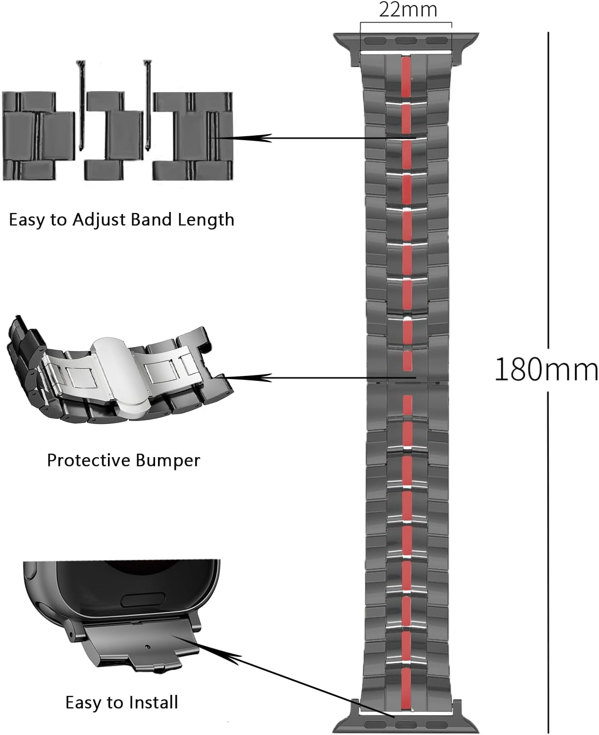 Compatible with Apple Watch 49Mm 45Mm 44Mm 42Mm 41Mm 40Mm 38Mm Stainless Steel Metal Band,Business Bracelet Rugged Strap for Apple Watch Series SE2 SE Ultra2 Ultra 10 9 8 7 6 5 4 3 2 1 Strap