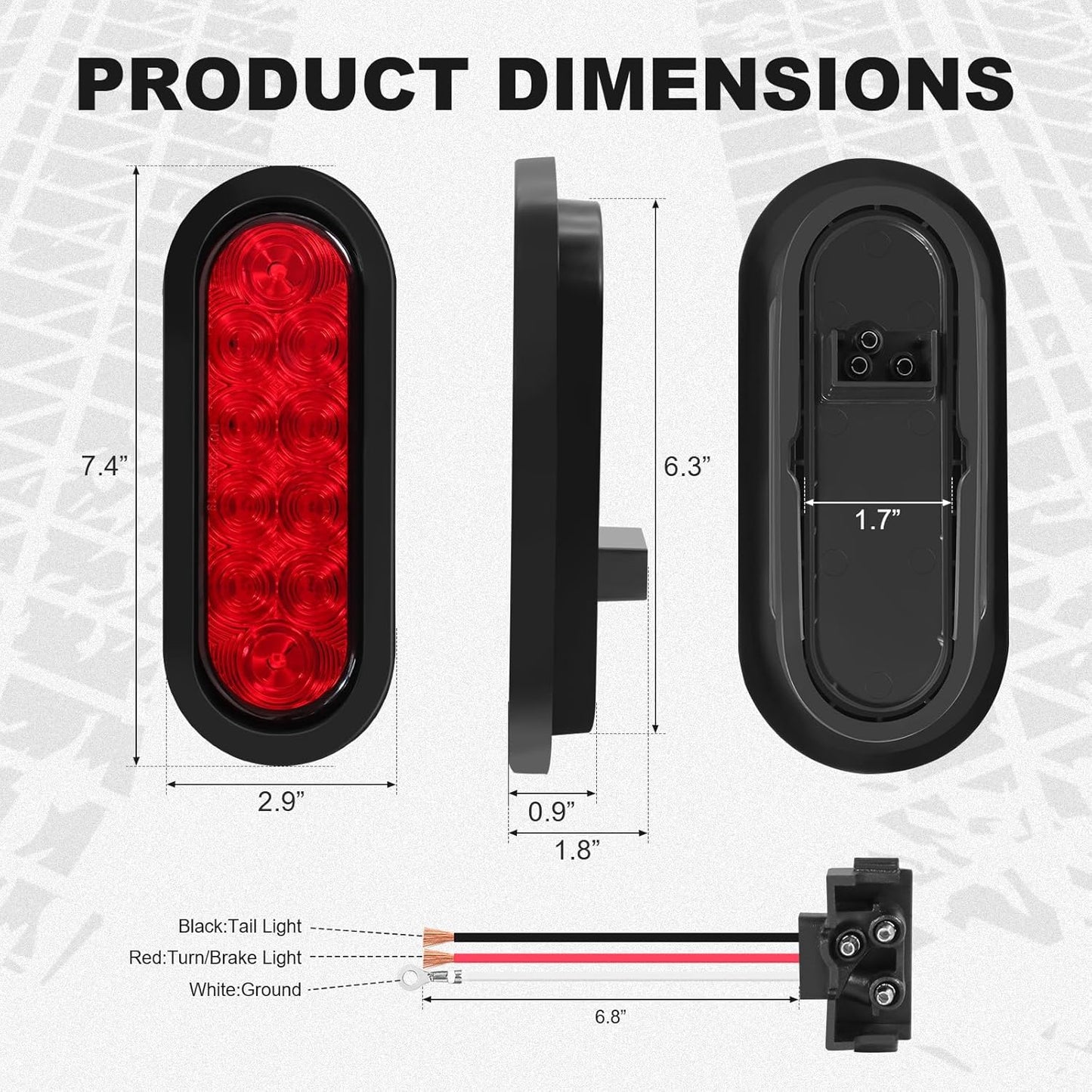 6 Inch Oval LED Trailer Lights, Red Trailer Light Kit with Rubber Grommet, 12V Waterproof Tail Light for Utility Truck Flatbed Tractor RV Boat Running Brake Stop Turn Signal, DOT Compliant TRUCK DRIVER