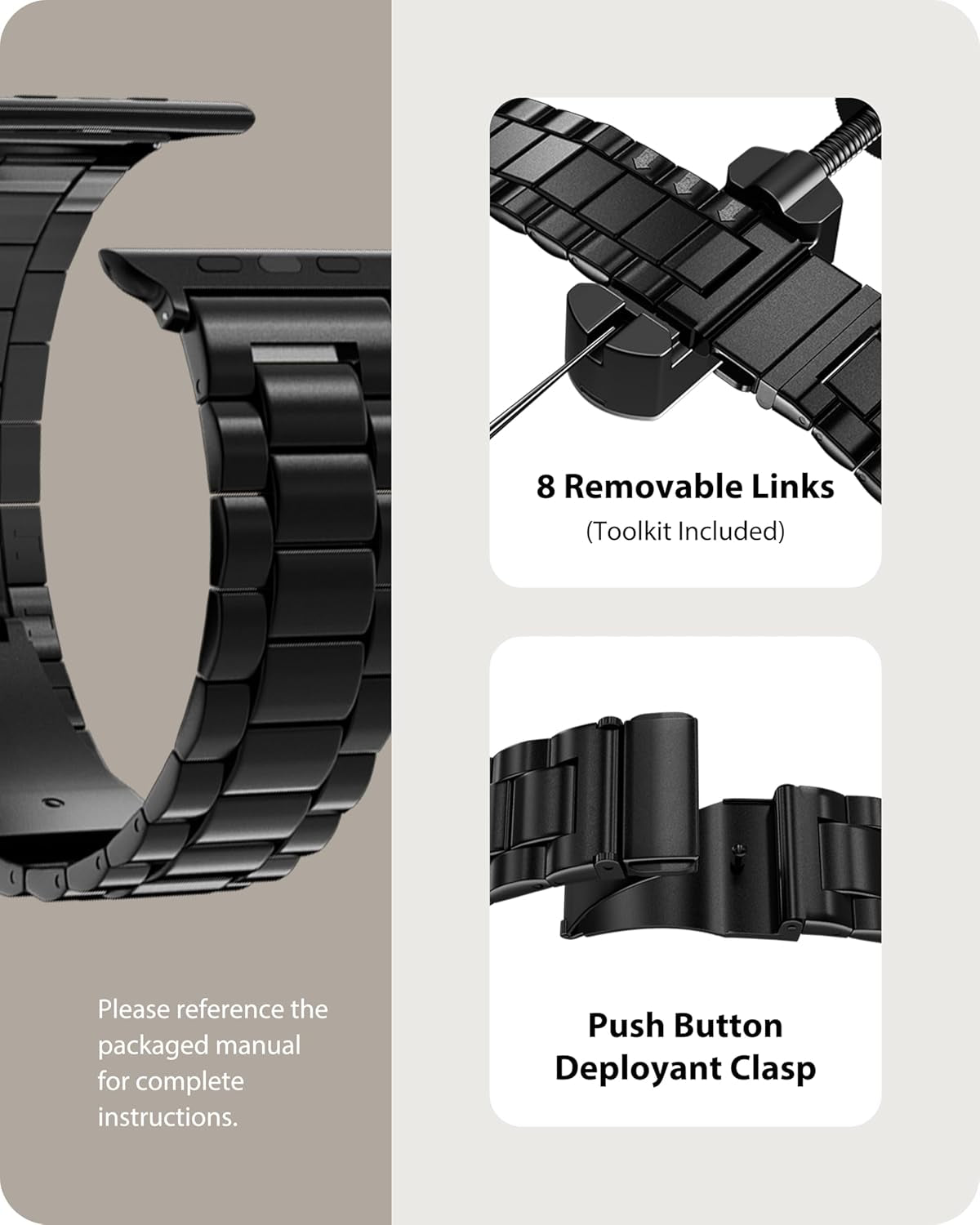 Compatible Apple Watch Bands 49Mm 45Mm 44Mm 42Mm 41Mm 40Mm 38Mm, Stainless Steel Iwatch Band with Case for Apple Watch Ultra2 Ultra Series 9 8 7 6 5 4 3 2 1 SE SE2, 42Mm 44Mm 45Mm Black
