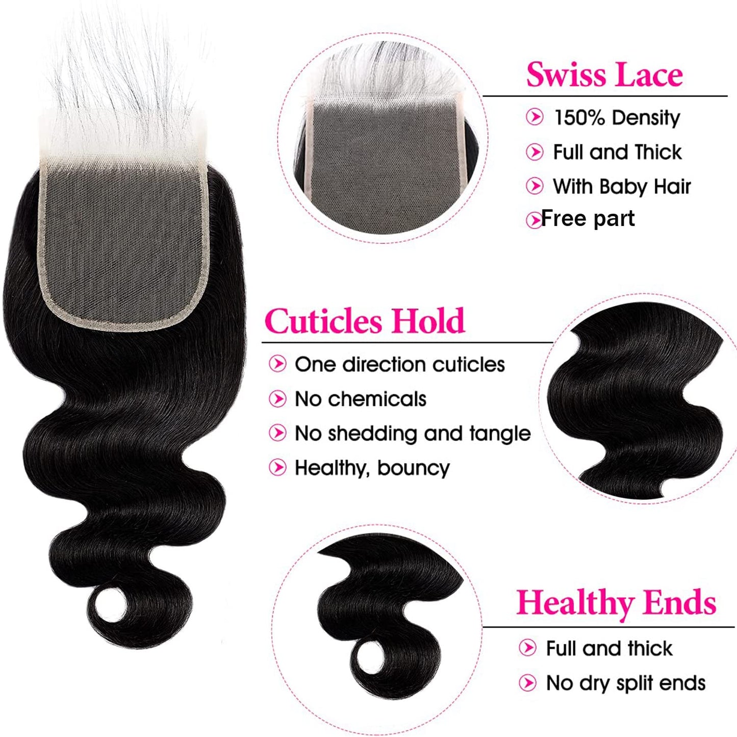 5X5 Hd Lace Closure 5X5 Body Wave Closure Human Hair 12A Real Transparent Lace Closure Virgin Remy Human Hair Frontal Closure Pre Plucked with Baby Hair Natural Black Color(10Inch)