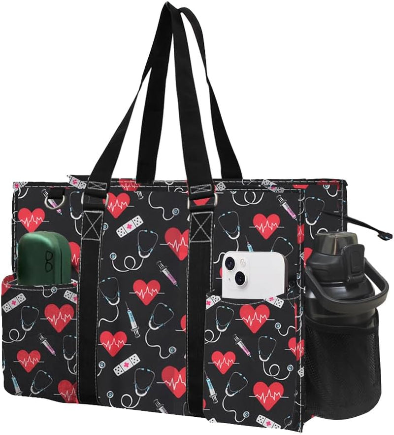 Utility Water Resistant Tote Bag, Top Zipper Closure, Perfect Gifts for Working Women, Nurses, Gym Bag