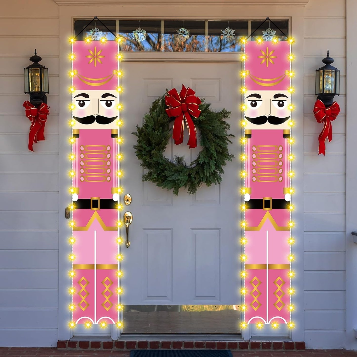 Pink Nutcracker Christmas Decorations with Lights Pink Nutcracker Porch Banner Outdoor Christmas Nutcracker Decorations and Supplies for Home Party