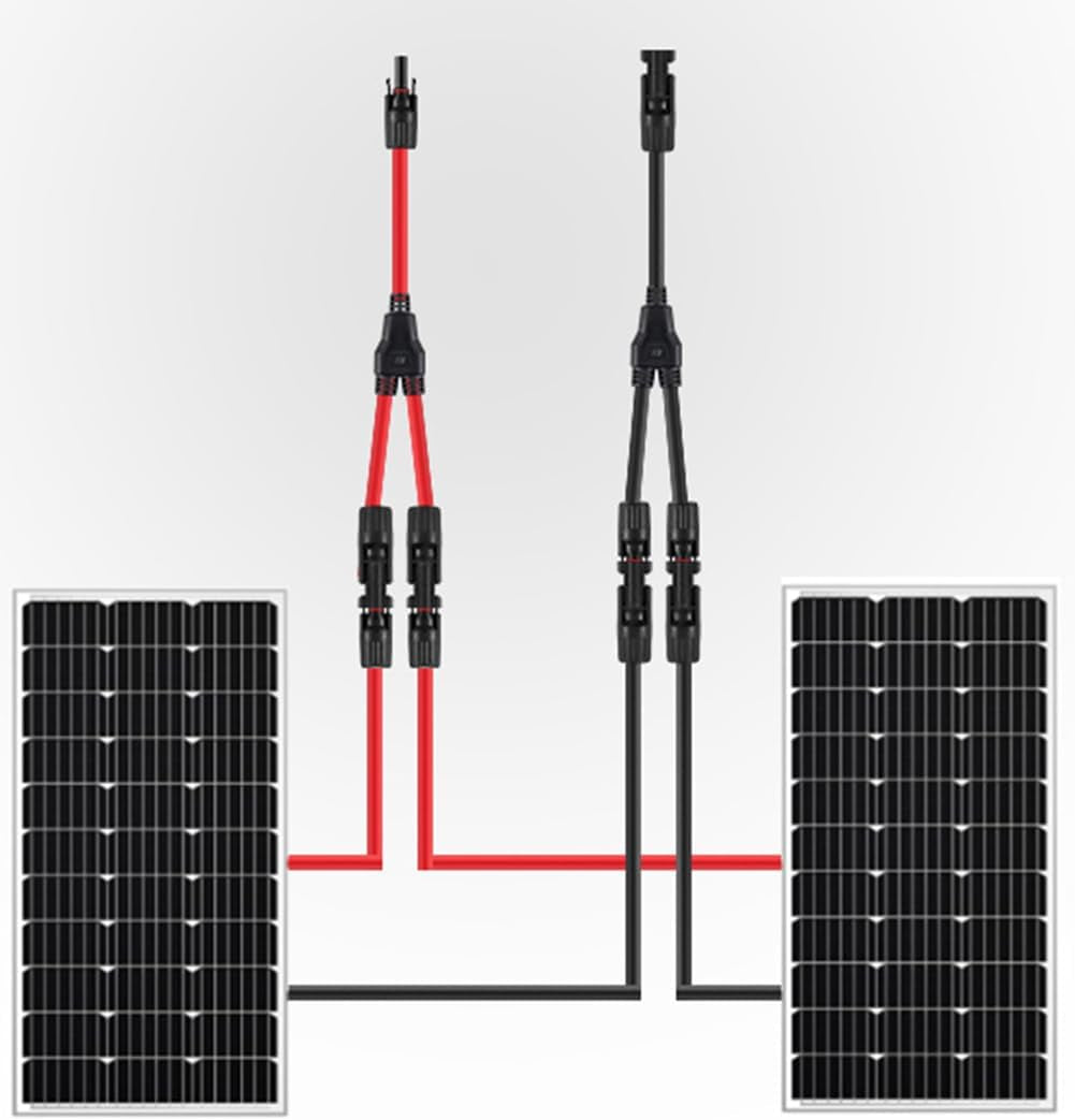 2 Pairs Solar Connectors Y Branch Parallel Adapters 10AWG Cable for Solar Panel (Red & Black)