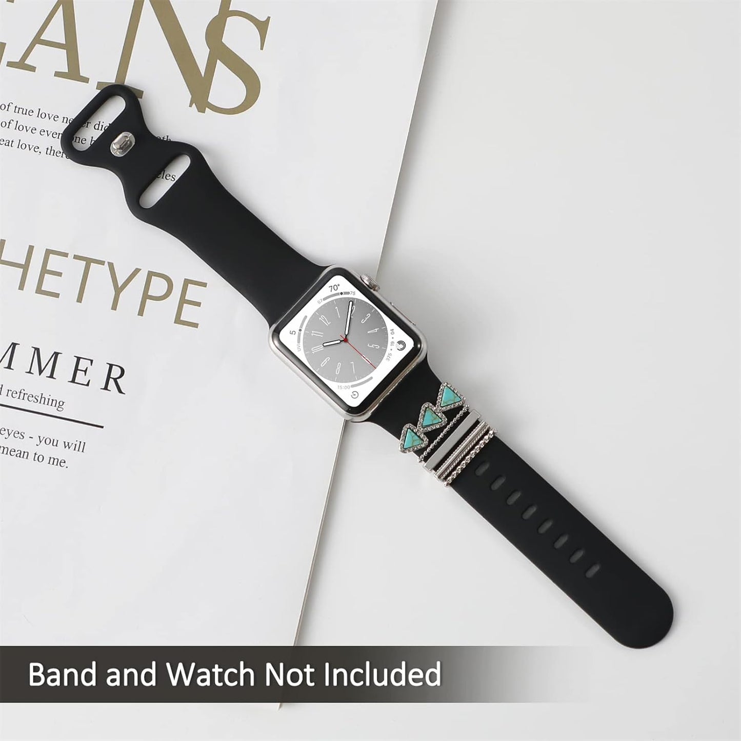 Charms for Apple Watch Band 40Mm 41Mm 44Mm 38Mm 45Mm 42Mm Women Girls,Metal Diamond Jewelry Decorative Ring Loops,Iwatch Series 9 8 7 6 5 4 3 Se,Galaxy Watch 6/5/4,Silicone Strap Charm Accessories
