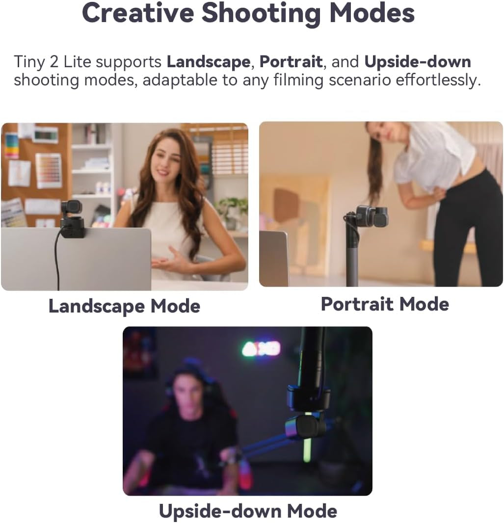 Tiny 2 Lite Ai-Powered 4K UHD PTZ Webcam,1/2" CMOS Sensor 4X Digital Zoom AI Auto Tracking with Auto Zoom Gesture Control 2.0, Livestream for Game/Meeting/Online Educate, W Mini Tripod