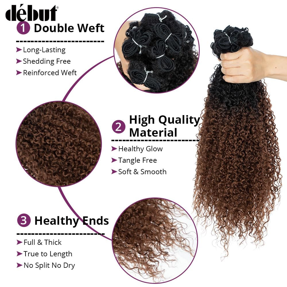 Synthetic Hair 7Pcs Kinky Curly 22 24 26 Inches 6 Bundles Tight Curly Hair with 1Pc Crochet Hair for Black Women Ombre 1B Auburn Brown Color
