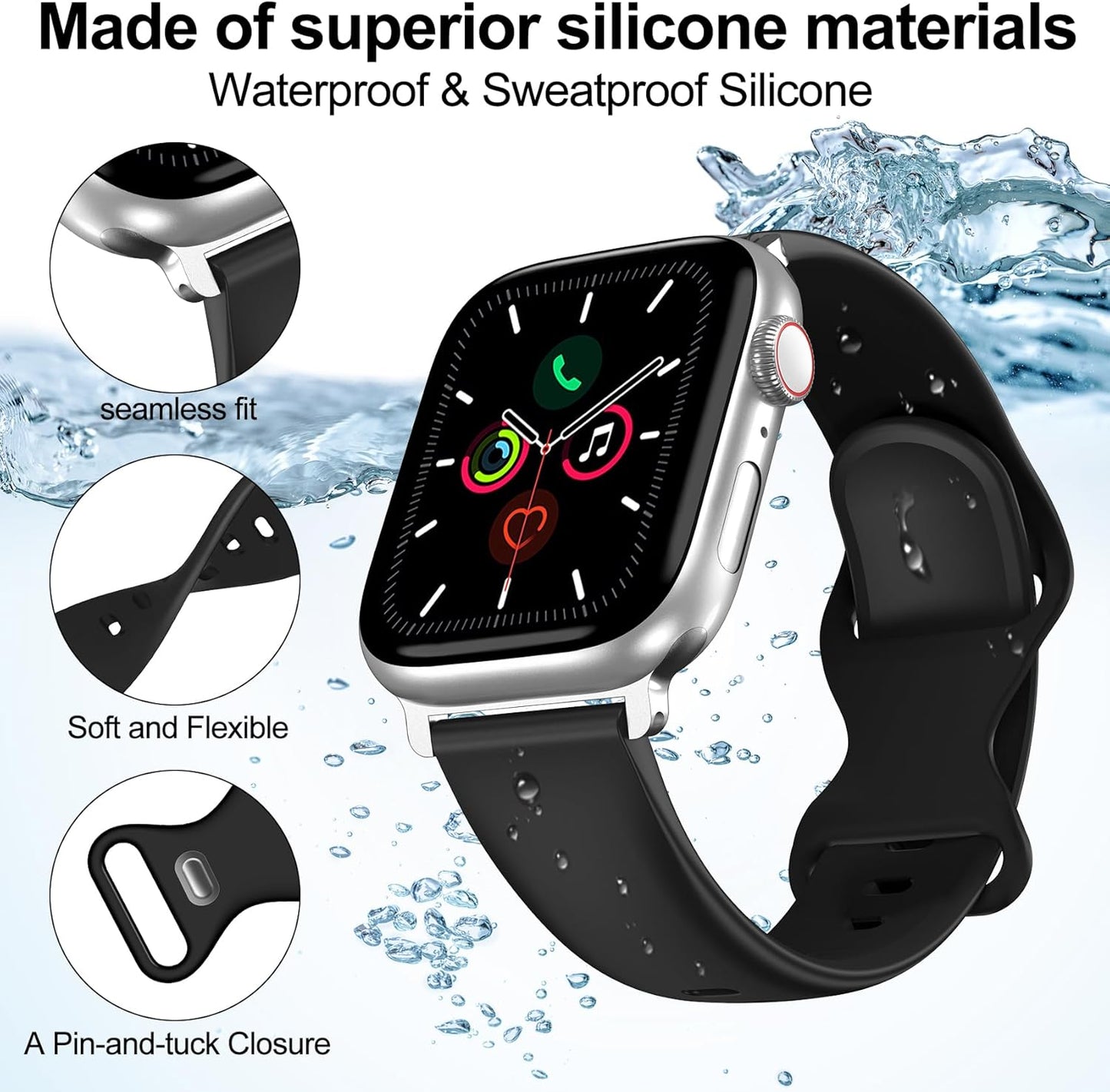 Sport Silicone Band Compatible with Apple Watch Bands for Women Men 38Mm 40Mm 41Mm 42Mm 44Mm 45Mm 49Mm, Soft Wristband Waterproof Replacement Strap for Iwatch Bands Series 9 Ultra 8 7 6 5 4 3 2 1 SE