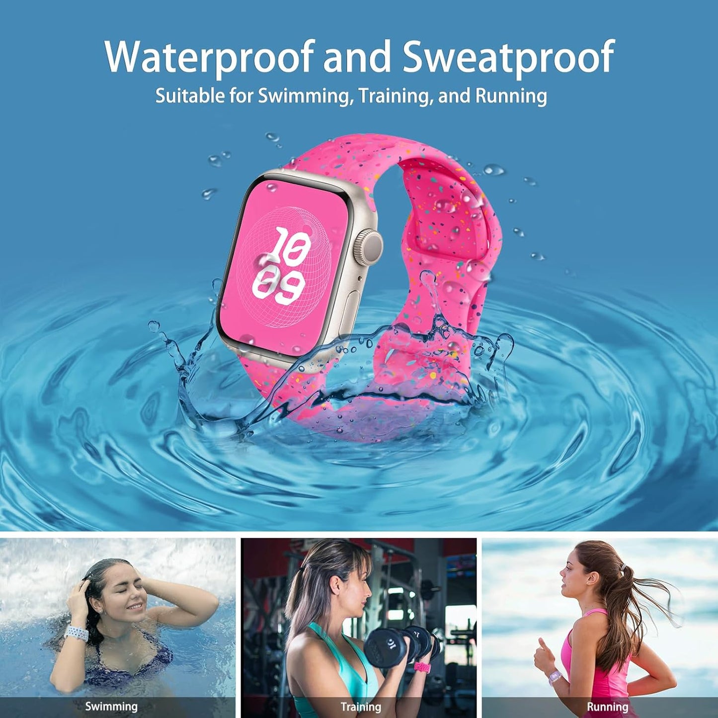 Sport Bands for Apple Watch Band 40Mm 38Mm 41Mm 44Mm 45Mm 42Mm 49Mm, Soft Silicone Wristband for Women Men, Waterproof Sport Strap for Iwatch Series 9 8 7 6 SE 5 Ultra 4 3 2