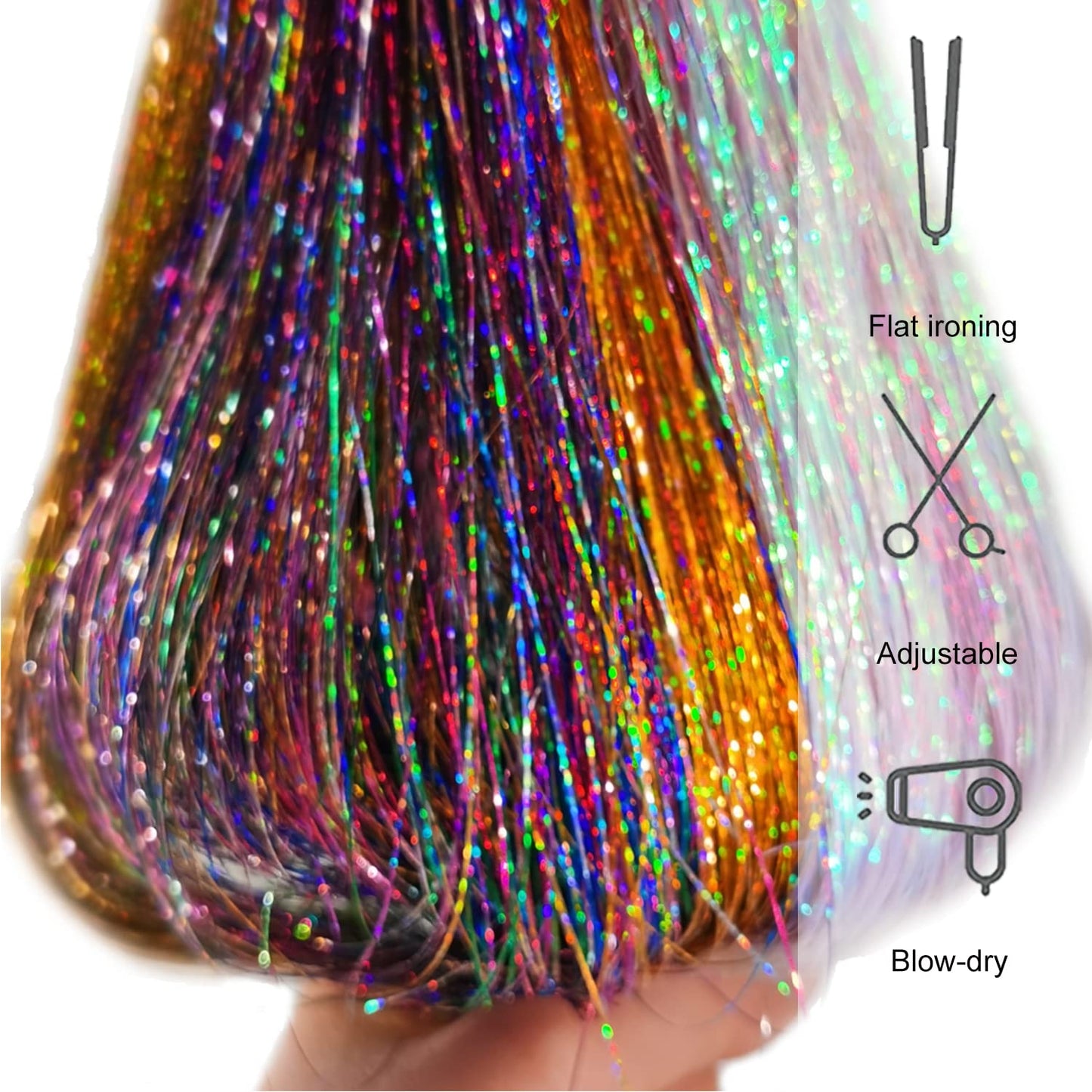 12Pcs Hair Tinsel Clip in 19.6Inch Glitter Tinsel Hair Extensions Clip in Hair Tinsel Kit Heat Resistant Shiny Sparkle Fairy Hair Accessories for Women Girls Kids (Colorful)