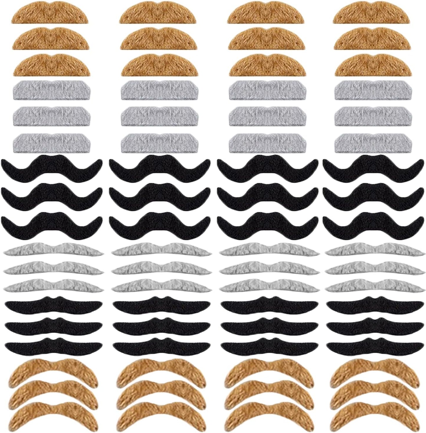 72 Pcs Self Adhesive Fake Mustache Set,Novelty Hairy Mustanches,Costume Facial Hair for St. Patrick'S Day and Role-Playing(Mixed Colors) Black