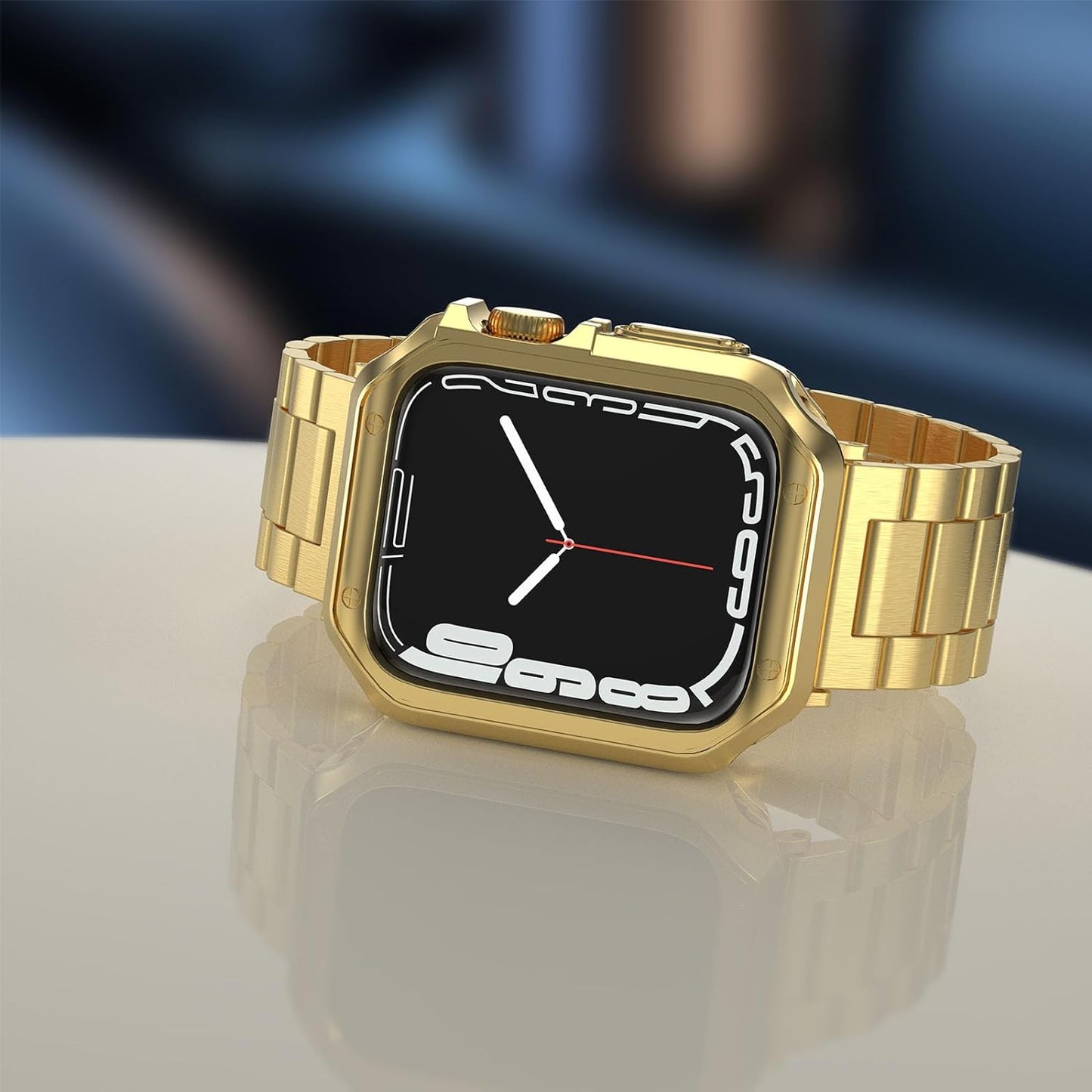 Compatible with Apple Watch Band and Case, Stainless Steel Metal Chain with TPU Cover, Smart-Watch Link Bracelet Strap, Wrist-Band for I-Watch Ultra Ultra2 Series 9 8 7 6 5 4 3 2 1 SE