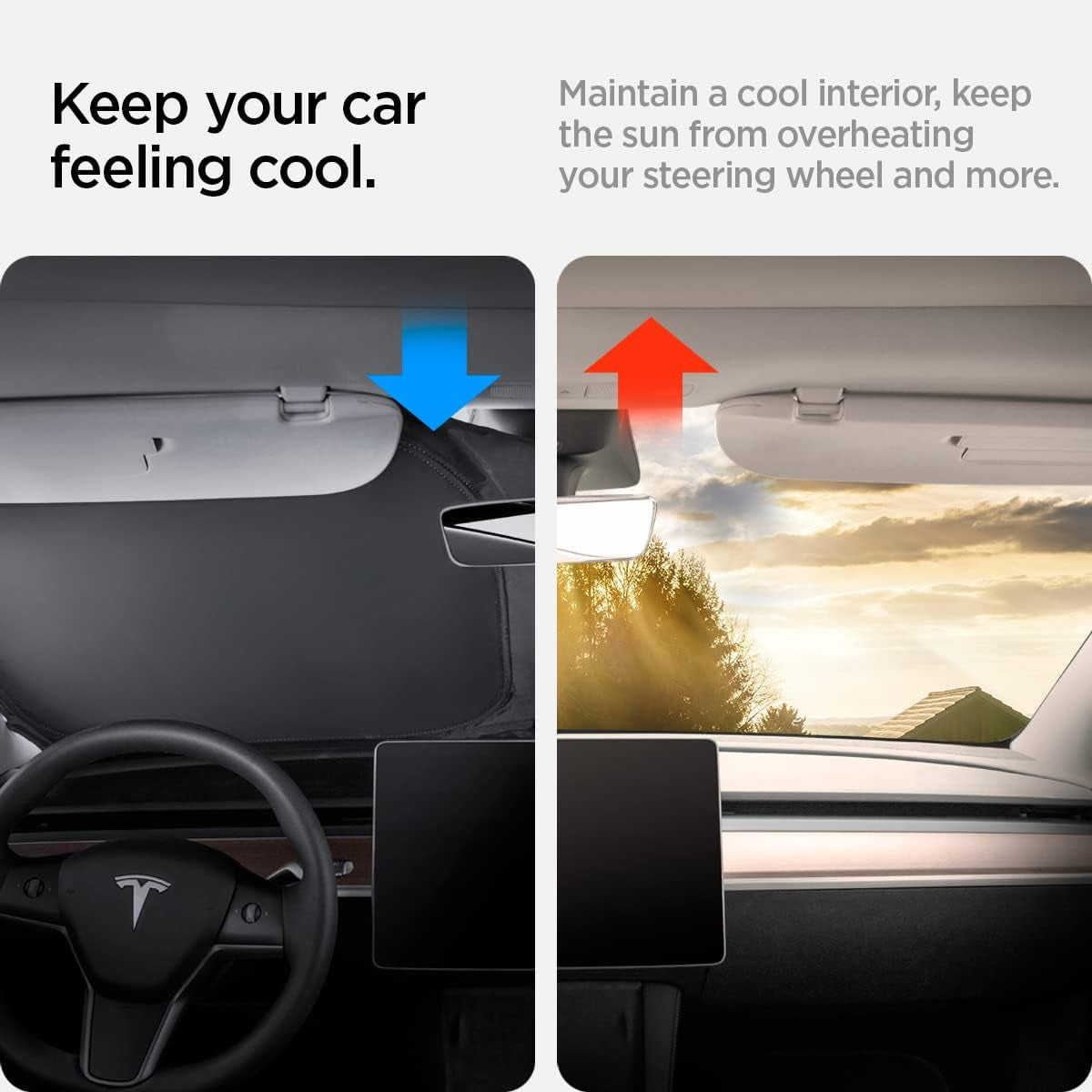 Triple-Coated Cryoshade Front Windshield Sunshade (Reinforced Velcro Strap) Designed for All Tesla Model 3 and Y 2024/2023 / 2022