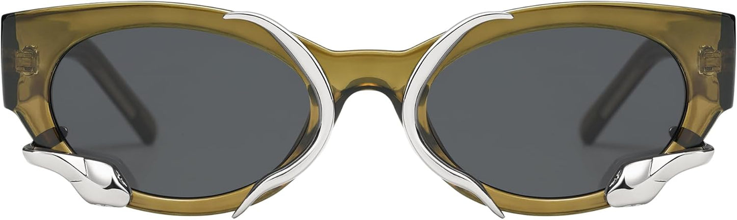 Trendy Sunglasses for Women Men Vintage Narrow Cateye Metal Snake Sunnie Y2K Accessories AP3621