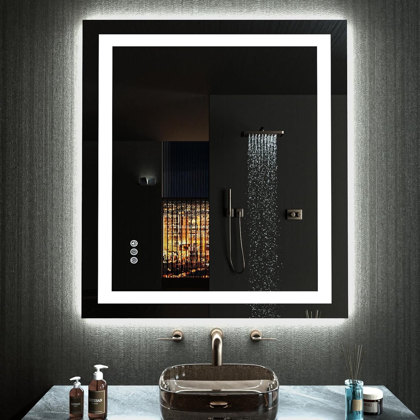 60”X30“ RGB LED Bathroom Mirror with Lights for Bathroom, Anti-Fog, Dimmable,Multiple Light Modes, RGB Backlit + Front Light, Memory Function, Tempered Glass