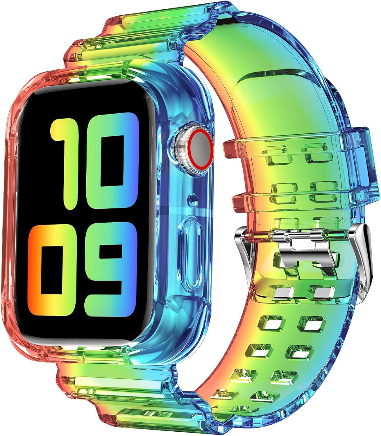 Compatible for Clear Apple Watch Band with Bumper Case, Women Men Glitter Bling TPU Sport Strap for Iwatch SE Ultra Series 10 9 8 7 6 5 4 3 2 1