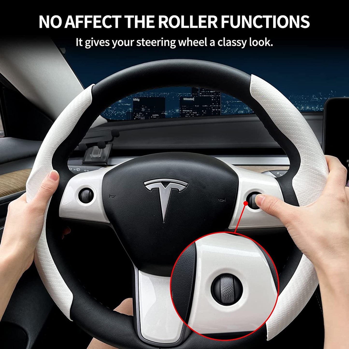 Tesla Model 3 / Y Steering Wheel Cover, Carbon Fiber Tesla Steering Wheel Protector Cover & ABS Steering Wheel Wrap Kit for 2016-2024 Tesla Model 3 / Y Accessories White, Gifts for Tesla Owners