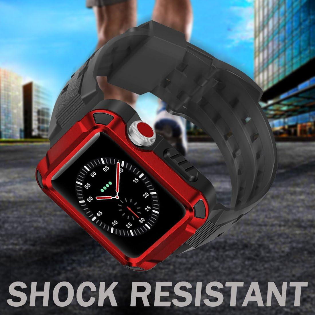 Compatible with Apple Watch Band with Case 42Mm, Metal Rugged Case with Sports Breathable Band for Apple Watch 42Mm Series 3/2/1