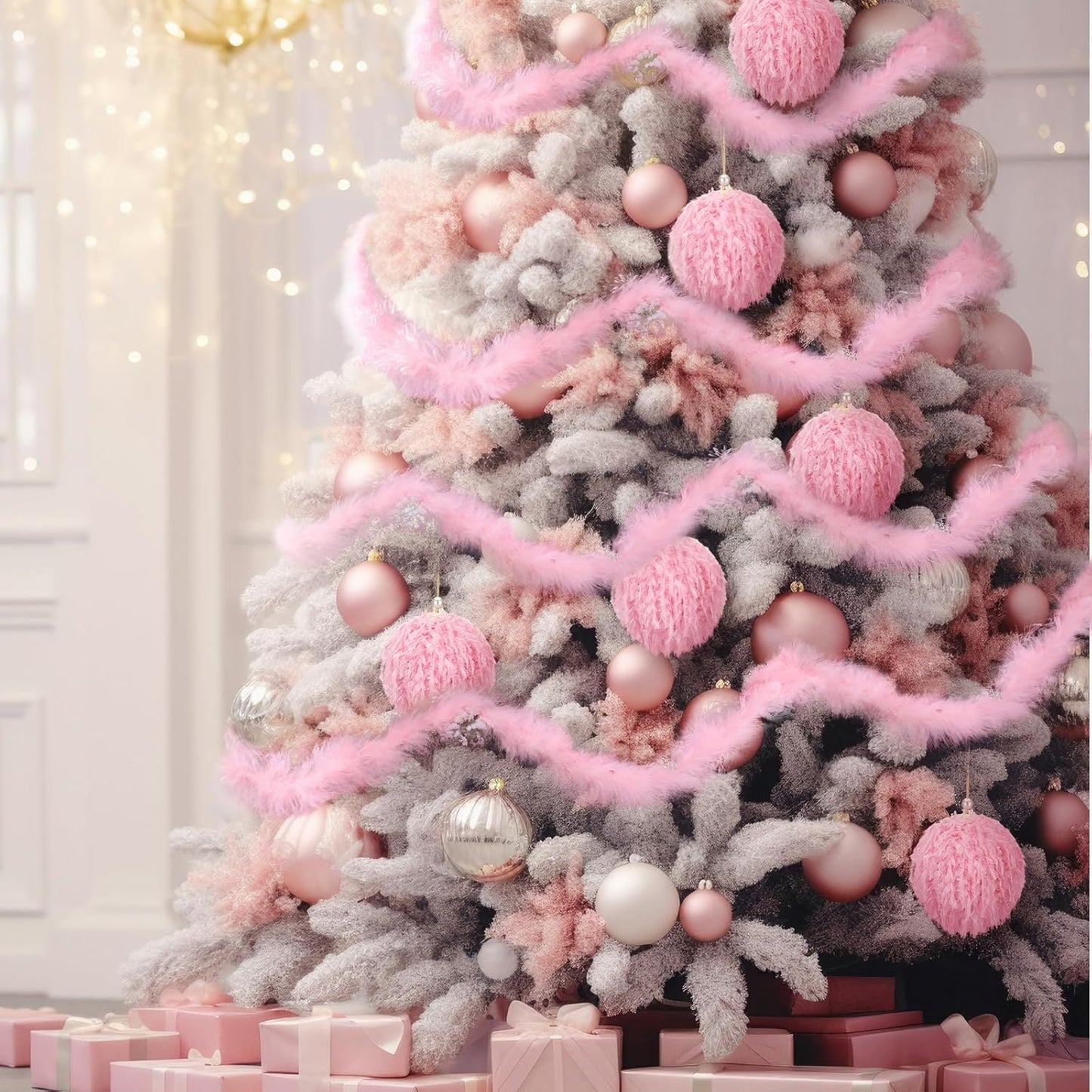 6 Pcs Furry Christmas Ball Ornaments 3.15 Inch Fuzzy Curly Elf Ornaments Ball Christmas Tree Hanging Decorations Soft Pom Pom Ball Xmas Ornament Pendants for Party Supplies(Pink)