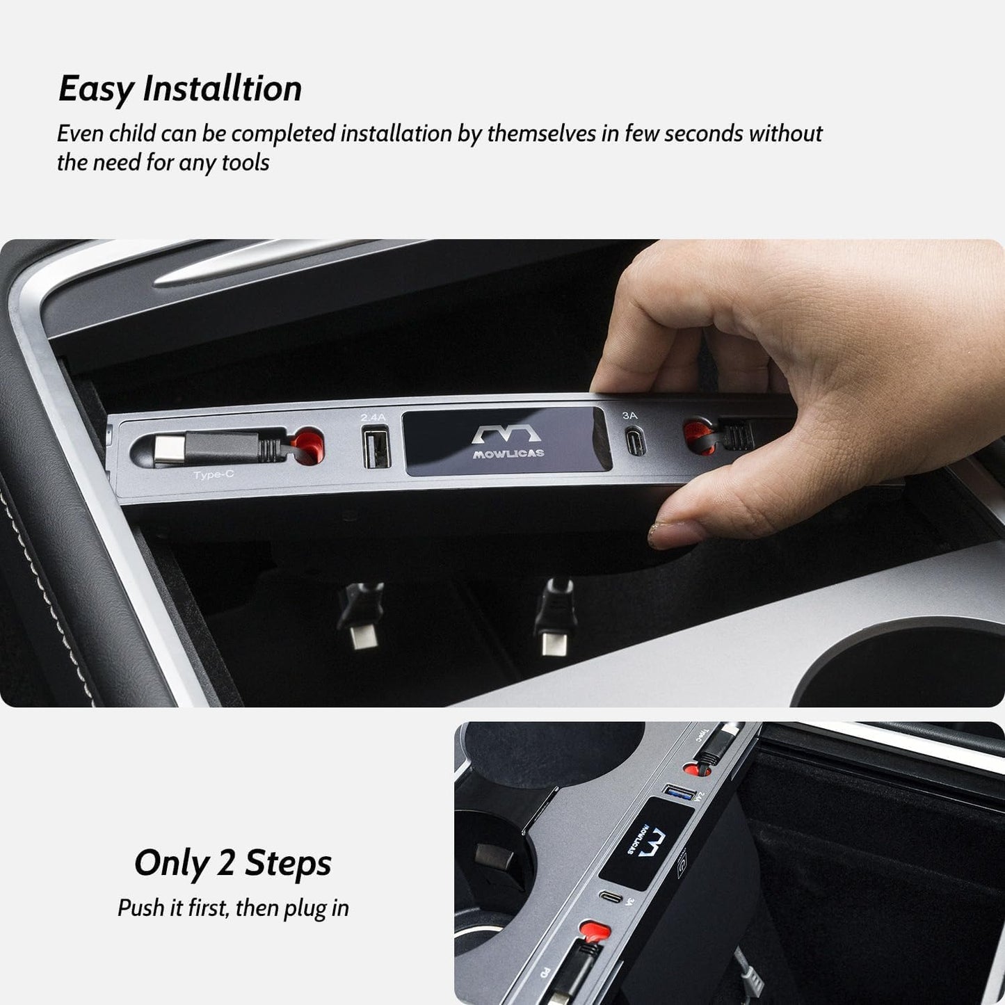 Upgrade Touch Switch Design for Tesla USB Hub (Silver Gray), Retractable Car Charger Is Necessary Model Y 2024/2023/2022/2021 & Model 3 2023/2022/2021 Accessories, Gifts for Tesla Owners