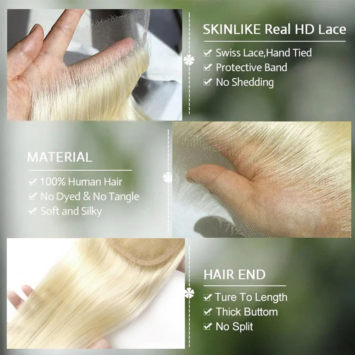 613 Blonde 5X5 Lace Closure Human Hair 613 Closure Pre Plucked with Baby Hair Blonde Color Brazilian Virgin Straight Hair Invisible Lace Frontal Closure Free Part (5X5 613 Lace Closure, 18 Inch)