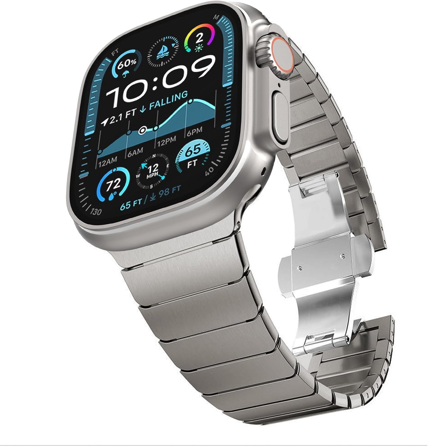 Titanium Band for Apple Watch Band, Lightweight Titanium Metal Strap for Apple Watch Ultra 2/Ultra 49Mm, Series 10 46Mm, 9/8/7 45Mm, SE2/6/5/4 44Mm, 3/2/1 42Mm, Black with Magnetic Clasp