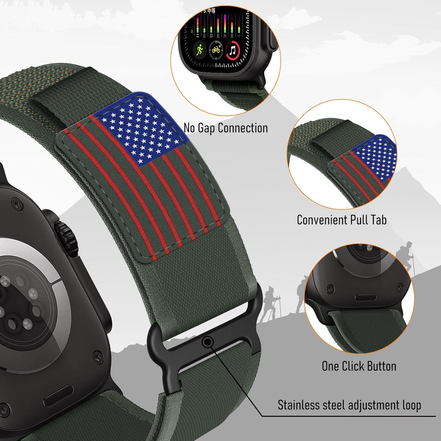 Trail Loop Nylon Band - Compatible with Apple Watch Ultra 2 Band 49Mm 46Mm 45Mm 44Mm 42Mm 41Mm 40Mm 38Mm Men Women,Rugged Braided Elastic Weave Sport Strap for Iwatch Ultra Series 10/9/8/7/6/SE/5/4/3