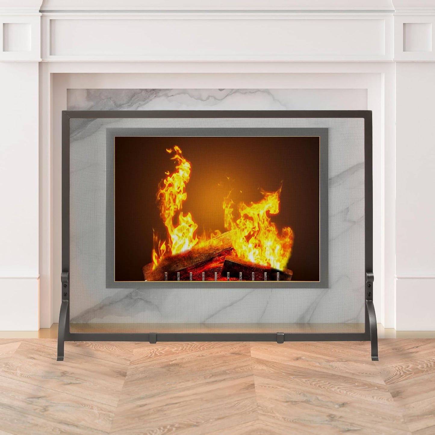 , S-1156, Medium Single Panel Olde World Iron Finish Fireplace Screen