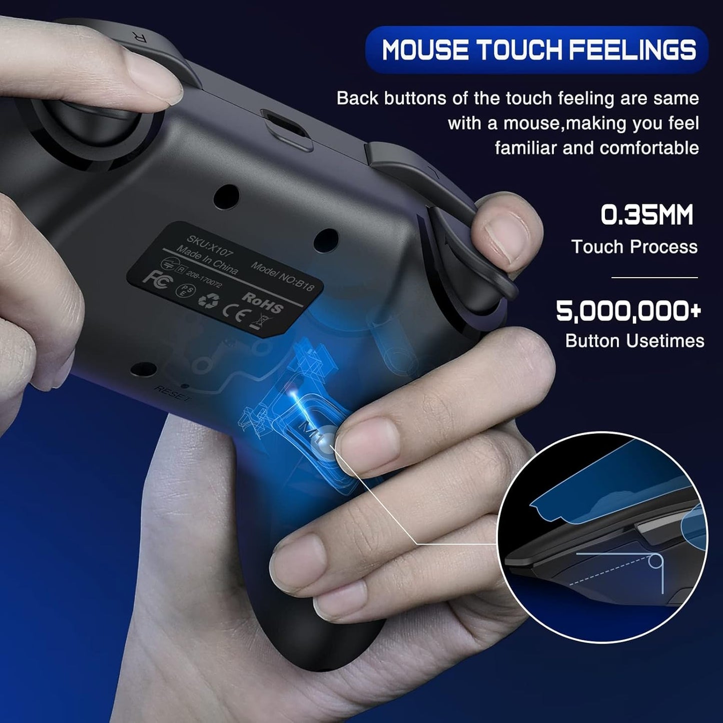 Wireless Switch Controller for Nintendo Switch/Lite/Oled Controller, Switch Controller with a Mouse Touch Feeling on Back Buttons, Extra Switch Pro Controller with Wake-Up,Programmable, Turbo Function