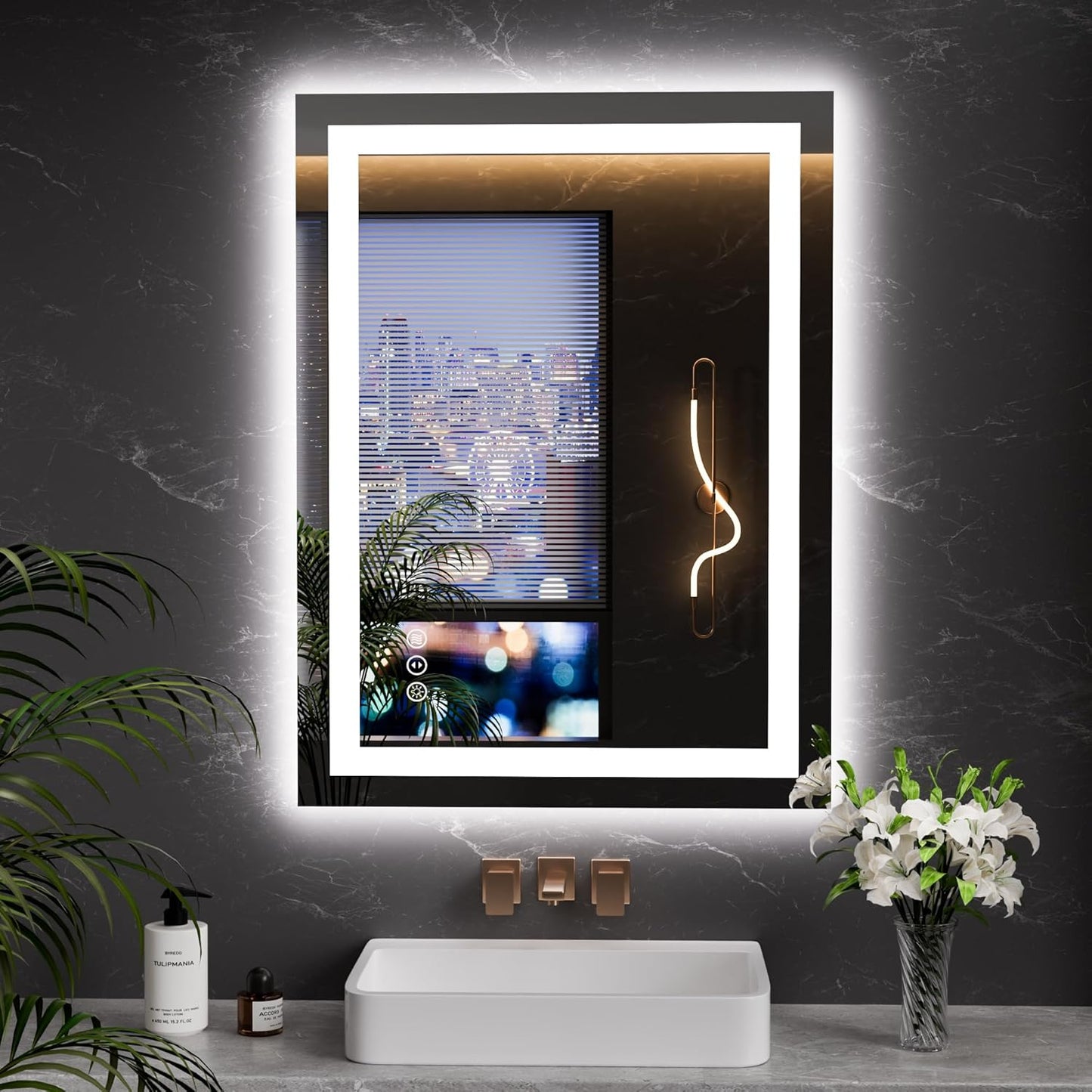 60”X30“ RGB LED Bathroom Mirror with Lights for Bathroom, Anti-Fog, Dimmable,Multiple Light Modes, RGB Backlit + Front Light, Memory Function, Tempered Glass