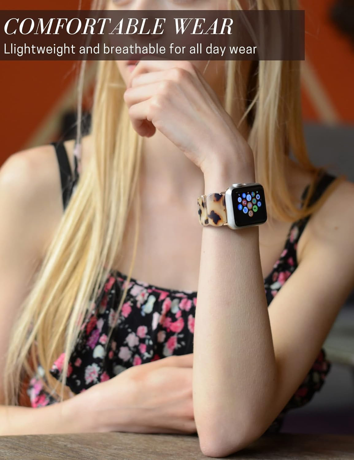 Tortoise Stretchy Watch Band Compatible with Apple Watch Serise Ultra/Se/8/7/6/5/4/3/2/1, Resin Cute Watch Strap Wristband for Iwatch Bracelet for Women, Men, Girls, 38/40/41Mm, 42/44/45/49Mm, Oval Version