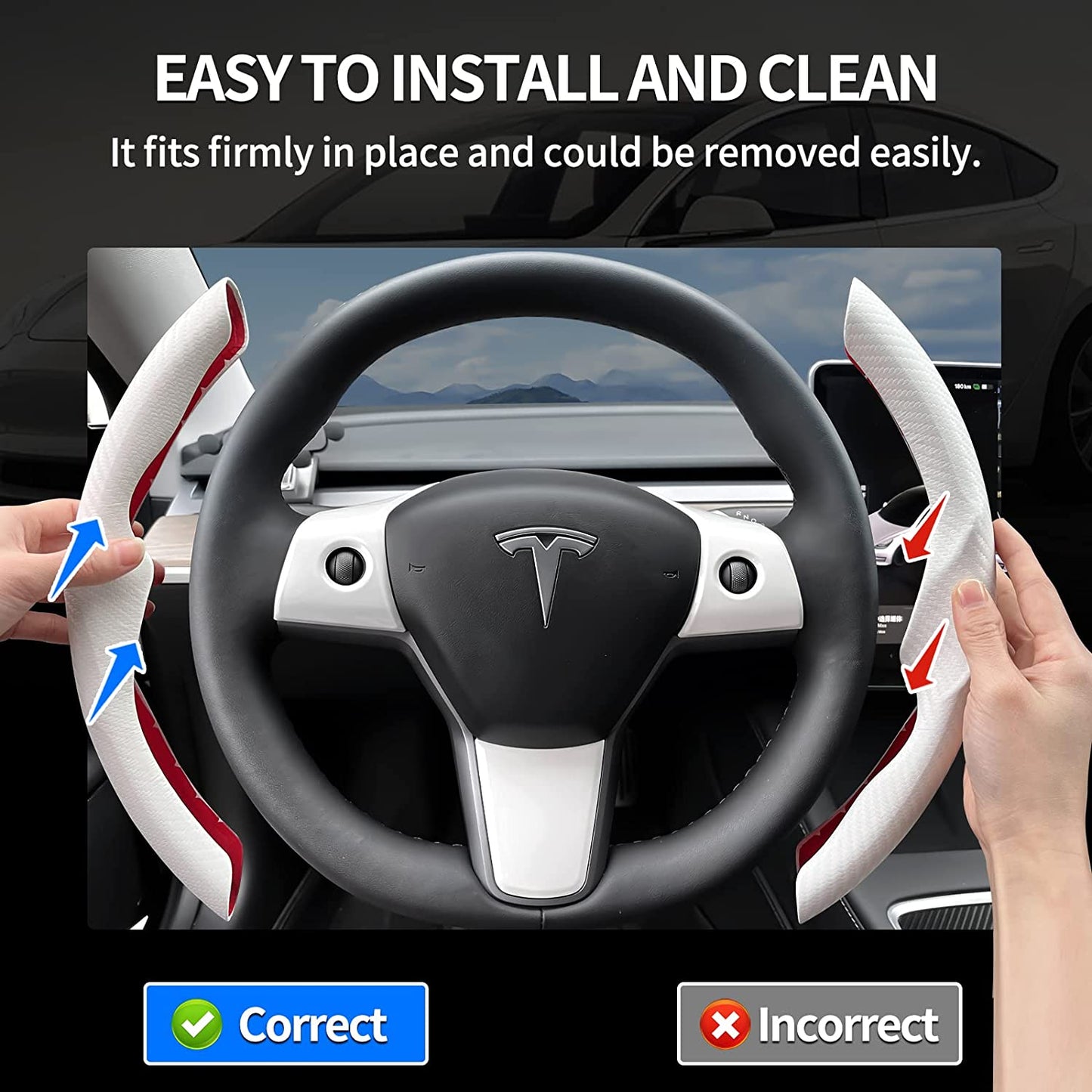 Tesla Model 3 / Y Steering Wheel Cover, Carbon Fiber Tesla Steering Wheel Protector Cover & ABS Steering Wheel Wrap Kit for 2016-2024 Tesla Model 3 / Y Accessories White, Gifts for Tesla Owners