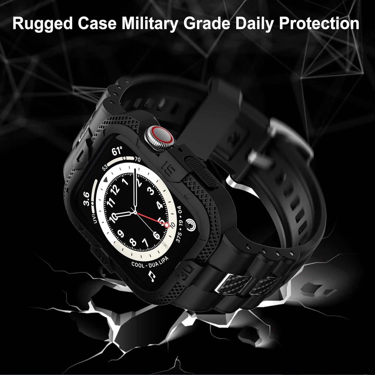 Bands Compatible for Apple Watch Band 41Mm 40Mm 38Mm, Men Sport Rugged Band with Protective Case for Watch Series 9 8 7/Series 6 SE 5 4 3, Black