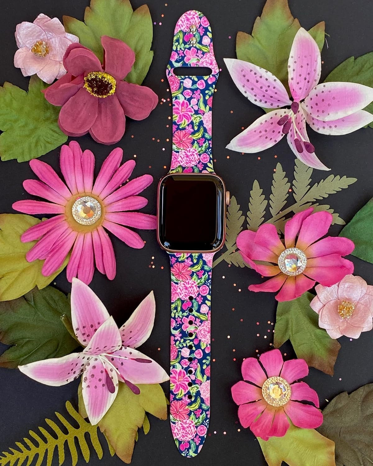 Floral Watch Band - Compatible with Iwatch Bands 45Mm 44Mm 42Mm 41Mm 40Mm 38Mm Band Replacement for Iwatch Series 9 8 7 6 5 4 3 2 1 Se
