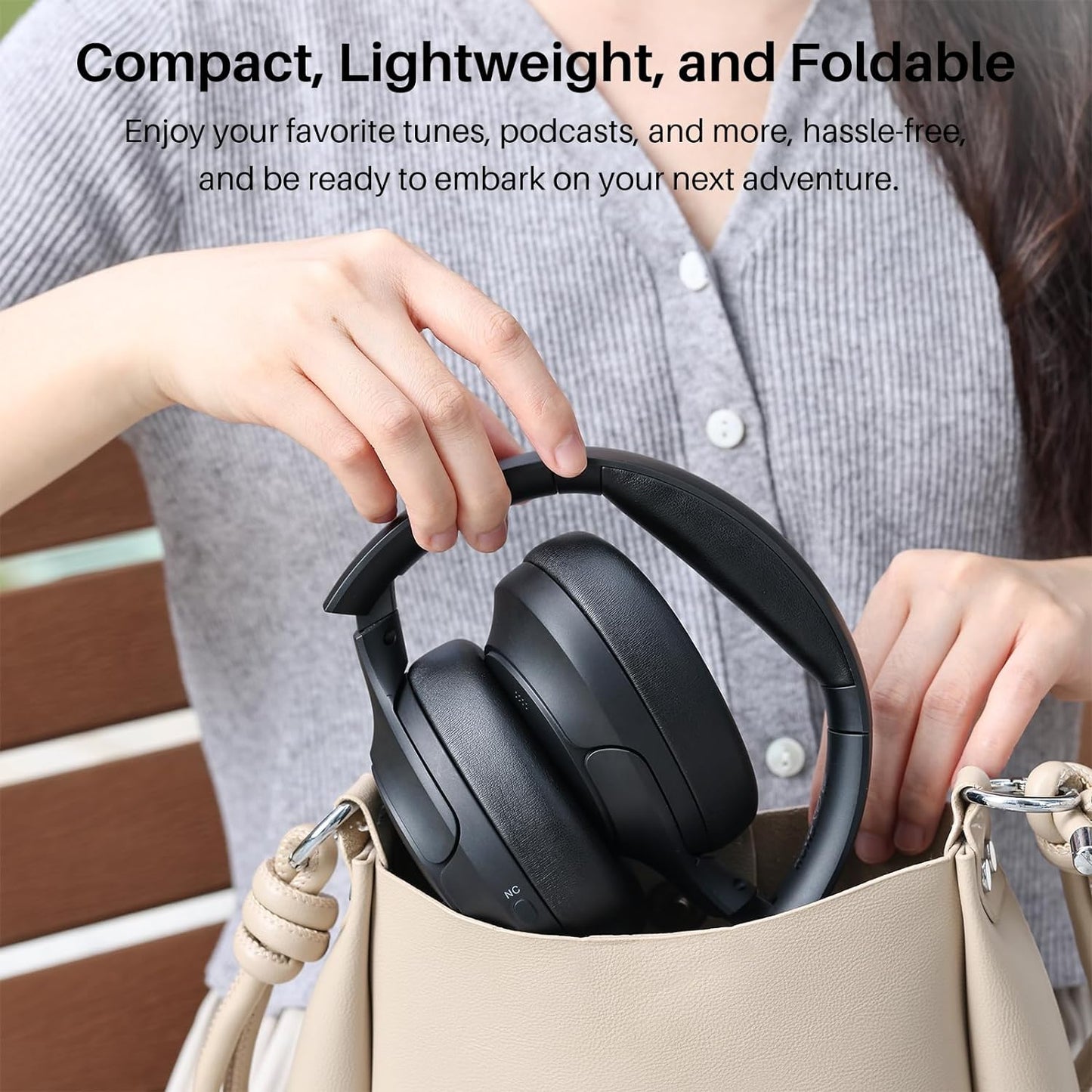 HT2 Hybrid Active Noise Cancelling Headphones, Wireless over Ear Bluetooth Headphones, 60H Playtime, Hi-Res Audio Custom EQ via App Deep Bass Comfort Fit Ear Cups, for Home Office Travel