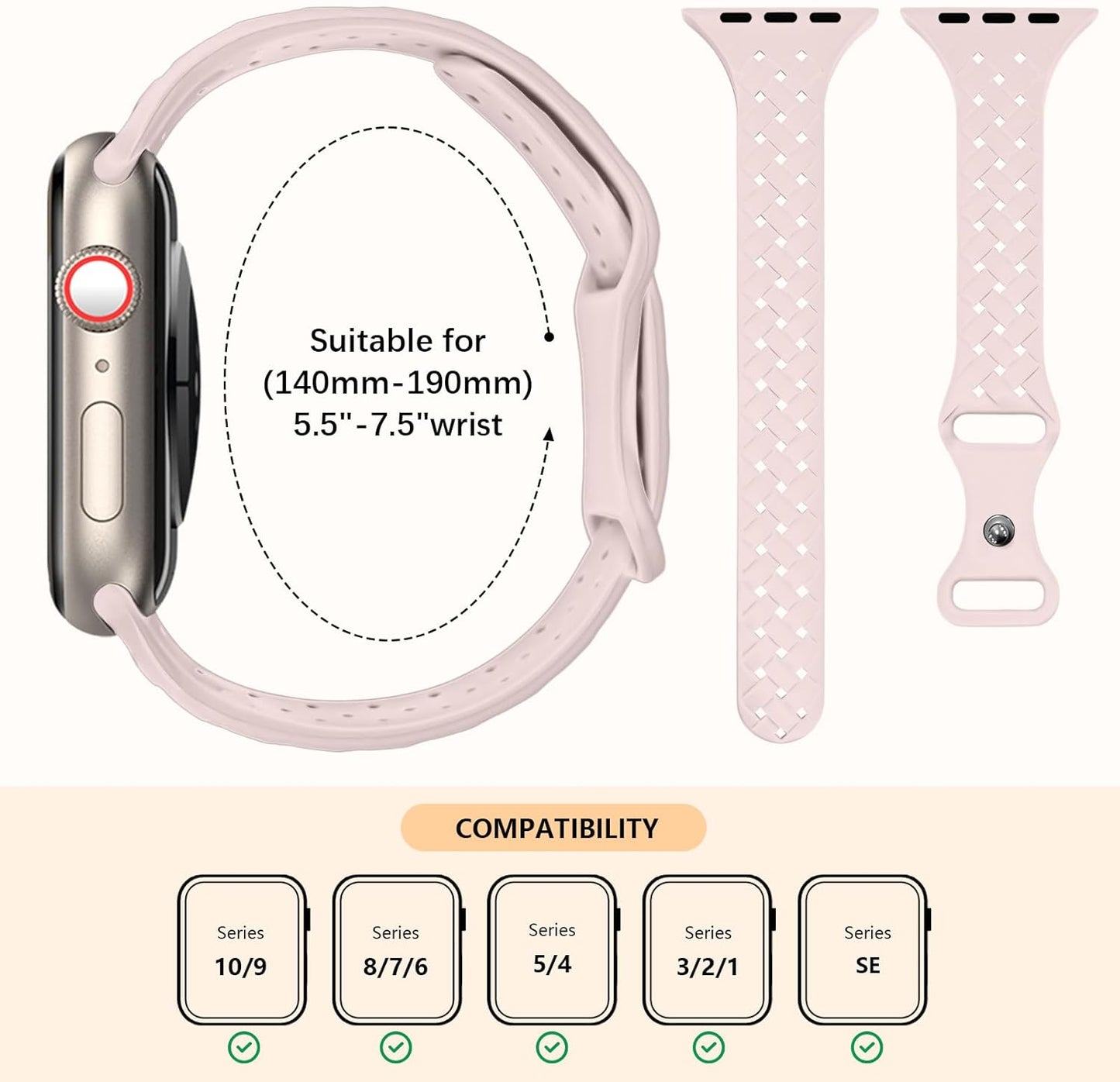 Slim Silicone Braided Bands Compatible for Apple Watch 42Mm 41Mm 40Mm 38Mm, Thin Breathable Sport Adjustable Strap for Iwatch Series SE 10 9 8 7 6 5 4 3 2 1 Women